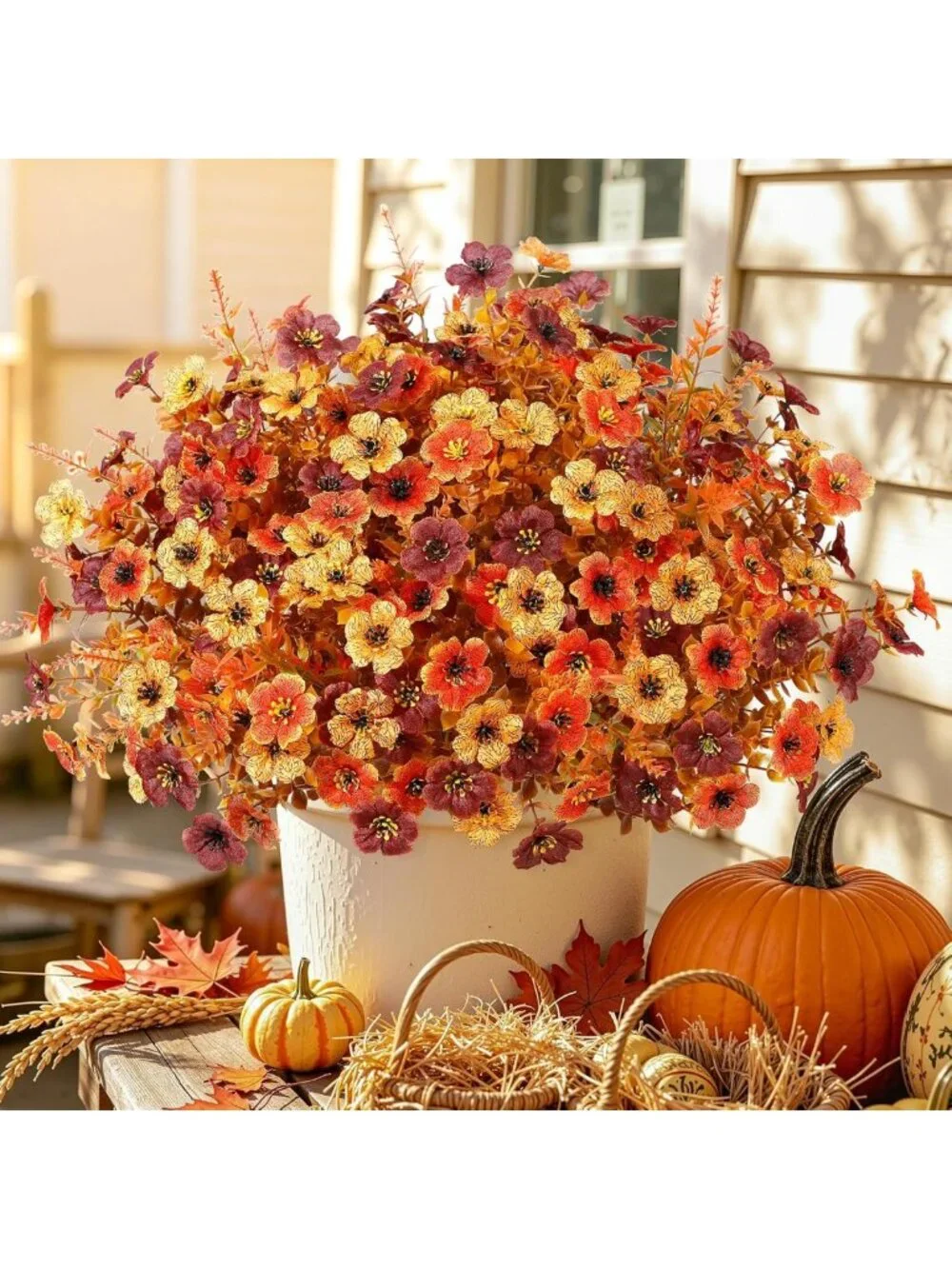 48Pcs UV Resistant Artificial Fall Flowers - Fake Mums for Outdoor Decor